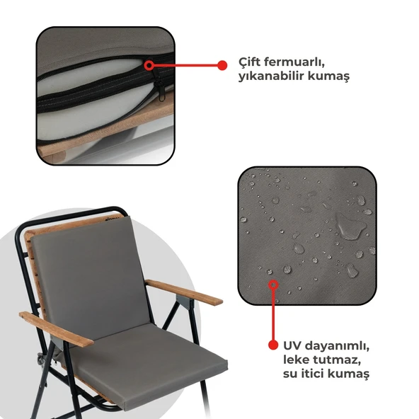 XPERMATE  Sandalye Minderi Su İtici Kumaş 40x40 cm Sünger Sırtlıklı Sandalye Minderi Bağcıklı Antras - 4
