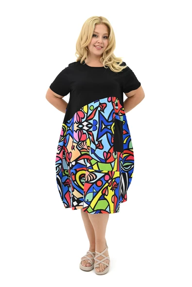 Kadın Büyük Beden Dijital Baskı Detaylı Elbise 5259-25