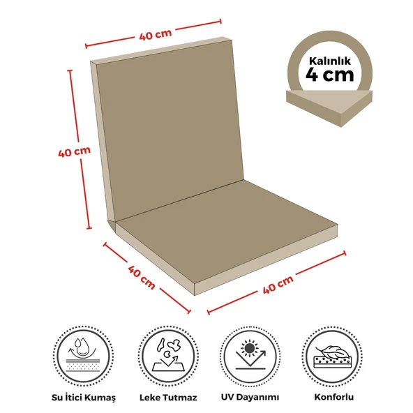 Xpermate Sandalye Minderi Su Itici Kumaş 40X40 cm Sünger Sırtlıklı Sandalye Minderi Bağcıklı Bej1 - 2