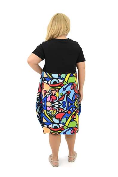 Kadın Büyük Beden Dijital Baskı Detaylı Elbise 5259-25 - 5