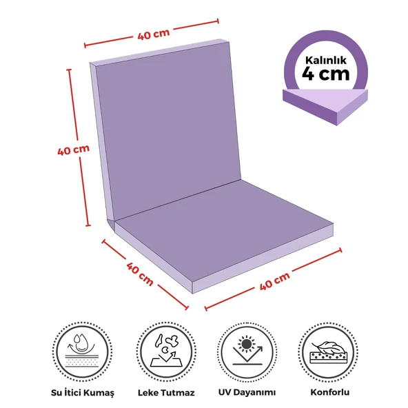 XPERMATE  Sandalye Minderi Su İtici Kumaş 40x40 cm Sünger Sırtlıklı Sandalye Minderi Bağcıklı Llla - 2