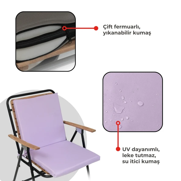 XPERMATE  Sandalye Minderi Su İtici Kumaş 40x40 cm Sünger Sırtlıklı Sandalye Minderi Bağcıklı Llla - 4