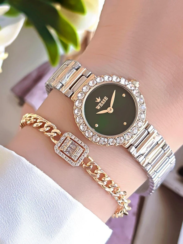 Wesse Elite Çelik Kordon Kararmaz Renk Atmaz Bayan Kol Saati 30Mt Suya Dayanıklı+Bileklik BWWL112105 ürün görseli