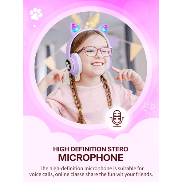 STN-28 Kedi Kulak Kulaklık Yeni Sevimli Moda Bluetooth 5.0 Kulaklık Yüksek Ses Akıllı Led Işıklı - 4