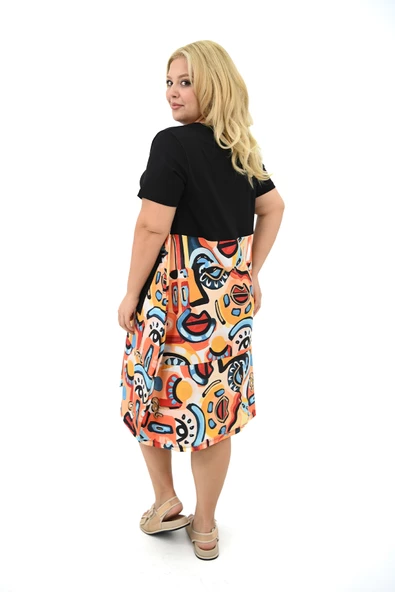 Kadın Büyük Beden Dijital Baskı Detaylı Elbise 5257-25 - 5