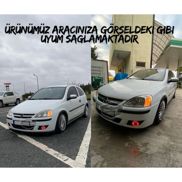 Opel Corsa C 2000-2006 Uyumlu Üniversal Mercekli Angel Sis Farı Metal Su Geçirmez 76 mm Sarı Halkalı Gündüz Farı Angel Eyes 2 Adet - 3