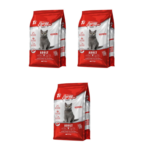 Cat Food Energy 500 g Sığır Etli Yetişkin Kedi Maması - 3 Adet