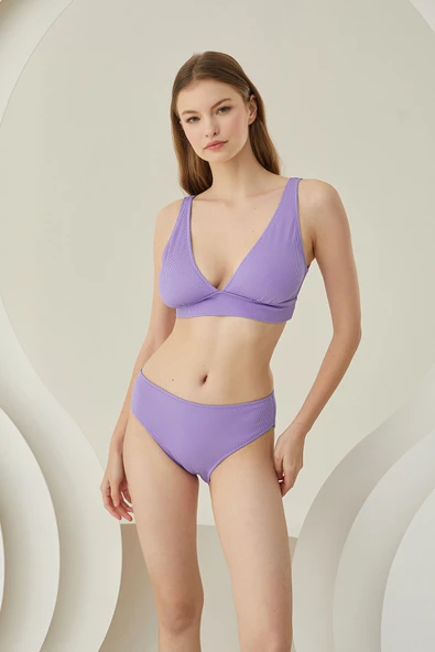 Lila Reps Üçgen  Tek Üst Bikini - Resim 6