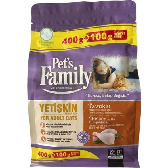 Pet's Family Super Premium Tavuklu Yetişkin Kedi Maması 500 G
