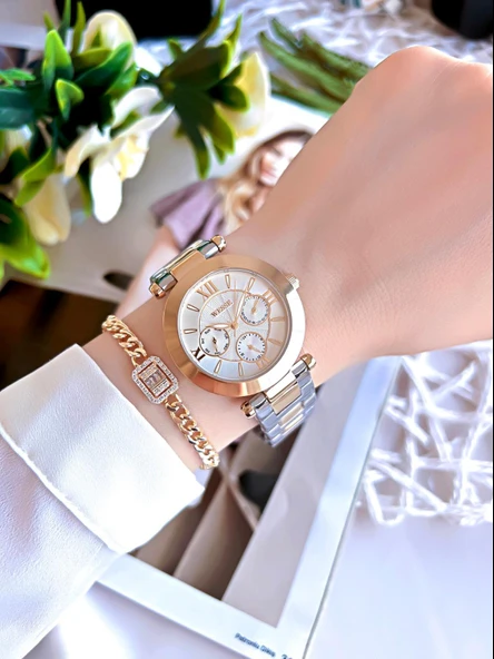 Wesse Elite Çelik Kordon Kararmaz Renk Atmaz Bayan Kol Saati 30Mt Suya Dayanıklı+Bileklik BWWL101109 - Resim 2