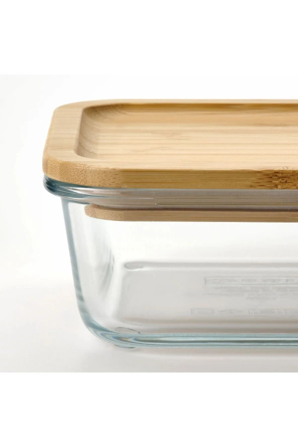 2 Adet Bambu Kapaklı Cam Saklama Kabı Kare Kase 15 cm 600 ml - 5