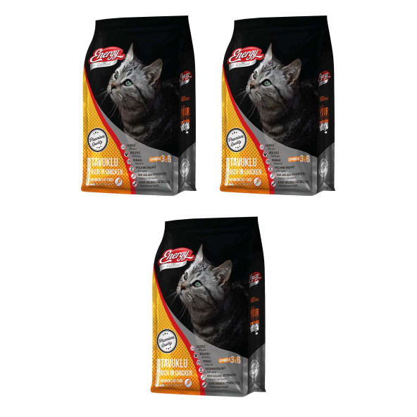 Cat Food Energy 1 kg Tavuklu Yetişkin Kedi Maması - 3 Adet