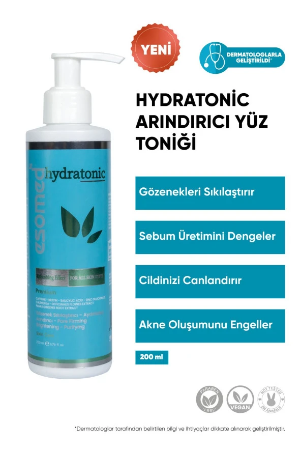 Hydratonic Arındırıcı, Gözenek Sıkılaştırıcı, Yağ Dengeleyici ve Canlandırıcı Yüz Toniği 200 ml