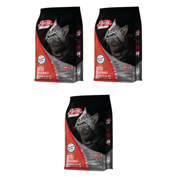 Cat Food Energy 1 kg Sığır Etli Yetişkin Kedi Maması - 3 Adet