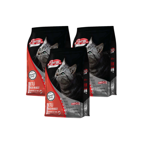 Cat Food Energy 1 kg Sığır Etli Yetişkin Kedi Maması - 3 Adet