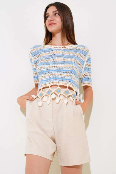 File Dantelli Bluz Mavi - Resim 3