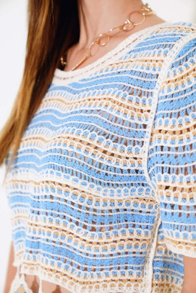 File Dantelli Bluz Mavi - Resim 4