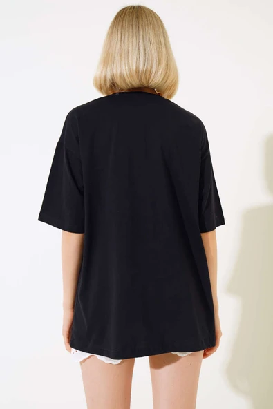 Leopar Baskılı T-shirt Siyah - Resim 3