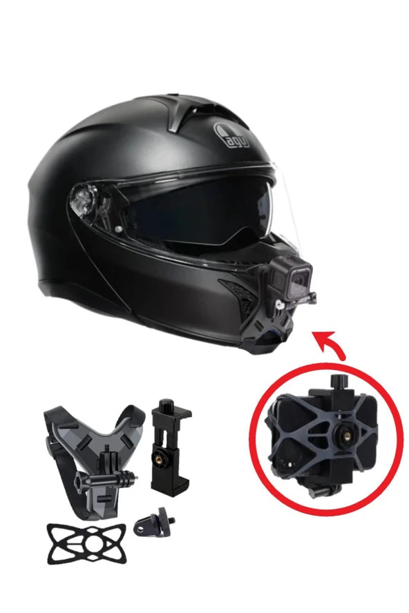 Kask için Alt Çene Bağlantı Aparatı Aksiyon Kamera ve Telefon Tutucu Set Motosiklet Kask Teçhizat