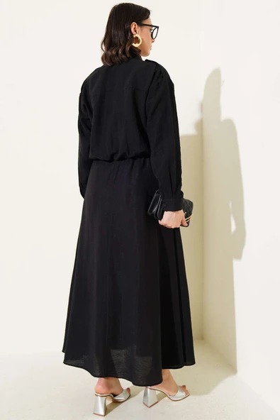 Çift Cepli Fermuarlı Etekli İkili Takım Siyah - Resim 3