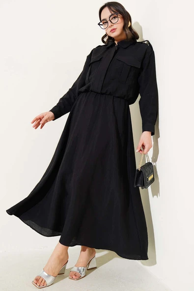 Çift Cepli Fermuarlı Etekli İkili Takım Siyah ürün görseli 1