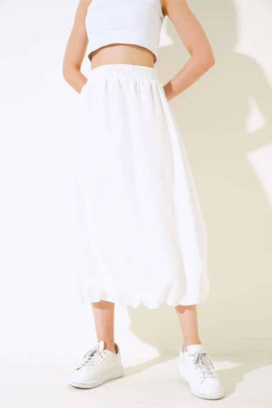 Etek Ucu Lastikli Balon Etek Beyaz ürün görseli 1