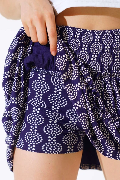 Desenli Şort Etek Lacivert - Resim 4