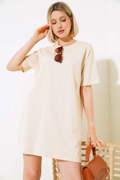 Uzun T-Shirt Bej