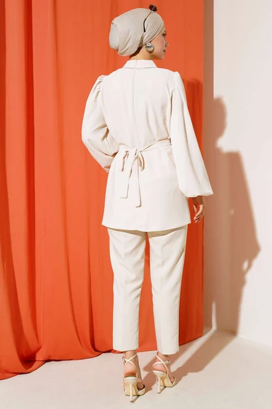 Balon Kol Saten Tunik Bej - Resim 3