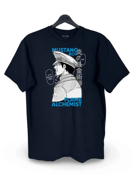 Roy Fullmetal Alchemist Baskılı Loose Fit Bisiklet Yaka Unisex Tişört Siyah