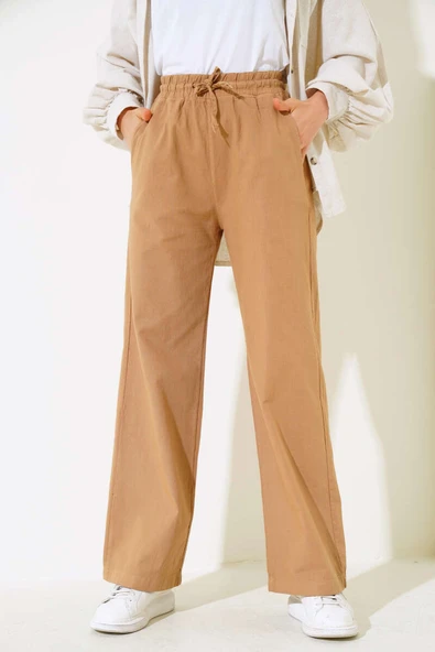Bel Lastikli Uzun Keten Pantolon Hardal ürün görseli 1