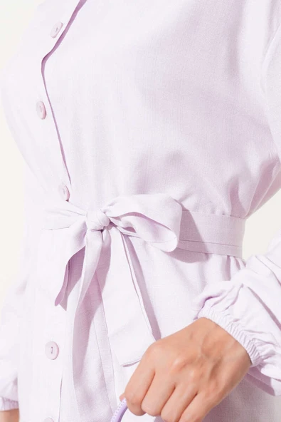 İp Bağcıklı Önden Düğmeli Uzun Tunik Lila - Resim 4