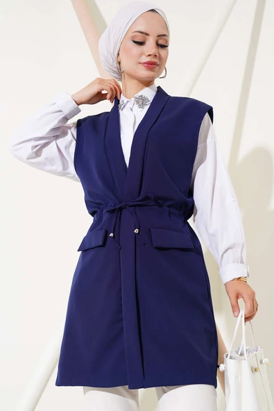 Sahte Cepli Tünelli Yelek Lacivert