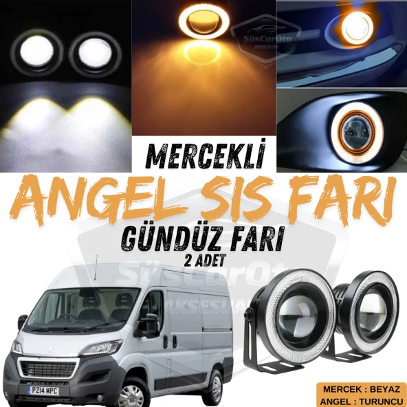 Peugeot Boxer Uyumlu Üniversal Mercekli Angel Sis Farı Metal Su Geçirmez 76 mm Turuncu Halkalı Gündüz Farı Angel Eyes 2 Adet ürün görseli 1