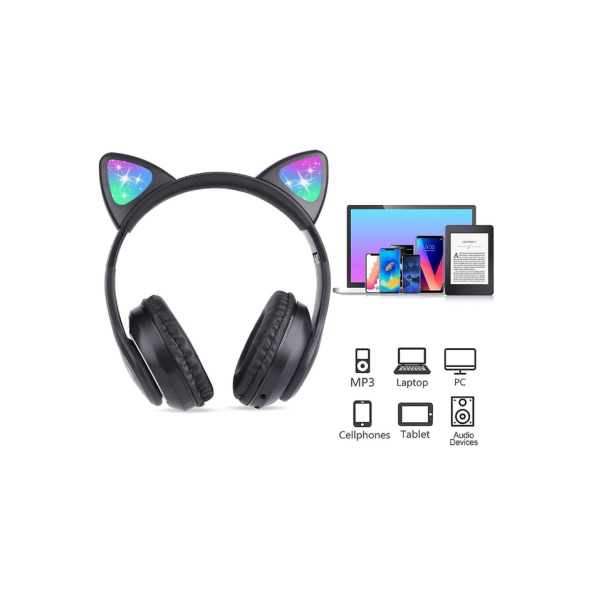 Kablosuz Kedi Kulaklık Işıklı Kulaküstü Mikrofonlu Bluetooth Hafıza Kartı Girişli Çocuk Kulaklığı - Resim 2