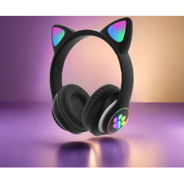 Kablosuz Kedi Kulaklık Işıklı Kulaküstü Mikrofonlu Bluetooth Hafıza Kartı Girişli Çocuk Kulaklığı - Resim 6