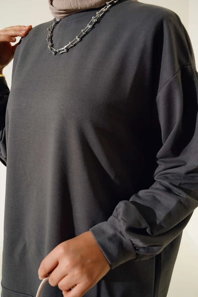 İki İplik Düz Tunik Antrasit - Resim 4