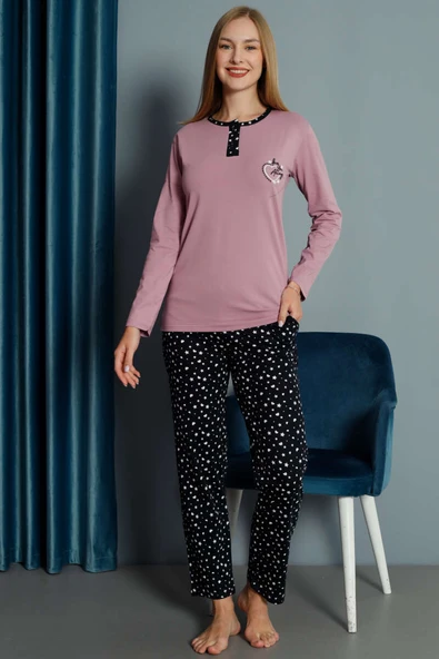 Kalp Nakışlı Pijama Takımı Leylak - 2