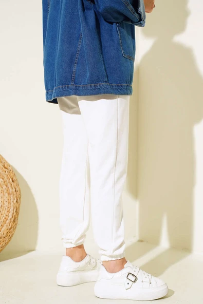 Bel Ve Bilek Lastikli Jogger Pantolon Ekru - 3
