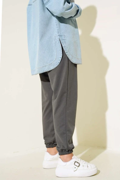 Bel Ve Bilek Lastikli Jogger Pantolon Füme - 3