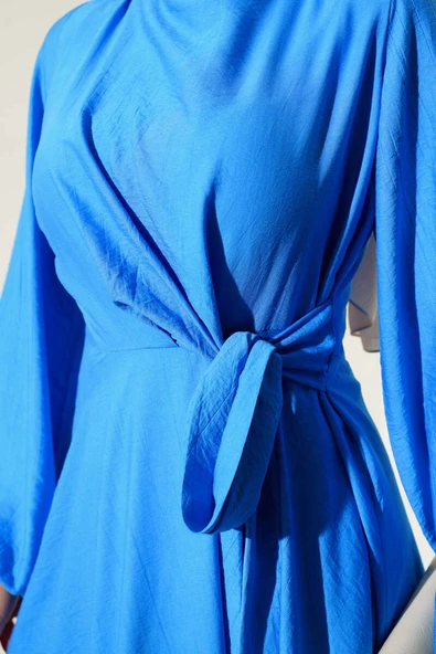 Önü Bağlamalı Elbise Mavi - Resim 4