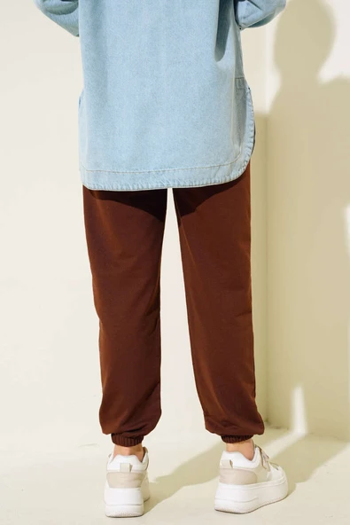 Bel Ve Bilek Lastikli Jogger Pantolon Kahve - 3