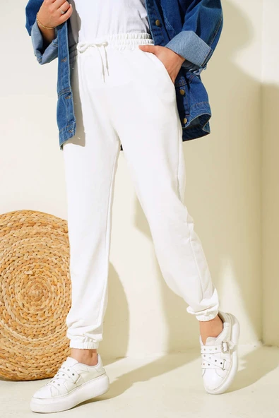 Bel Ve Bilek Lastikli Jogger Pantolon Ekru - 2
