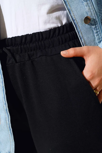 Bel Ve Bilek Lastikli Jogger Pantolon Siyah - 4