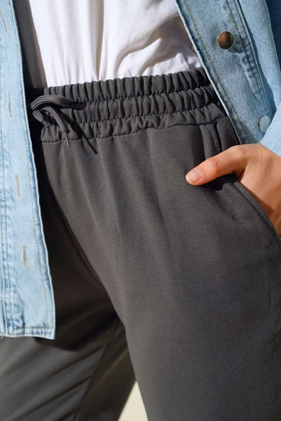 Bel Ve Bilek Lastikli Jogger Pantolon Füme - Resim 4