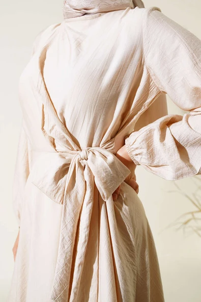 Önü Bağlamalı Elbise Taş - Resim 4