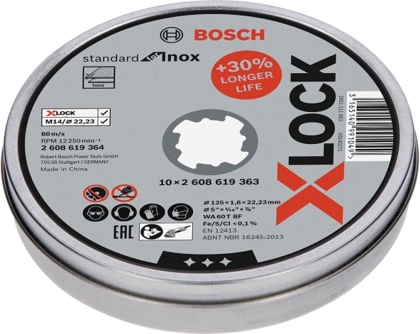 Bosch - X-LOCK - 125*1,6 mm Standard Seri Düz Inox (Paslanmaz Çelik) Kesme Diski (Taş) 10'lu