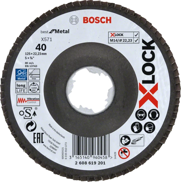 Bosch - X-LOCK - 125 mm 40 Kum Best Serisi Metal Flap Disk