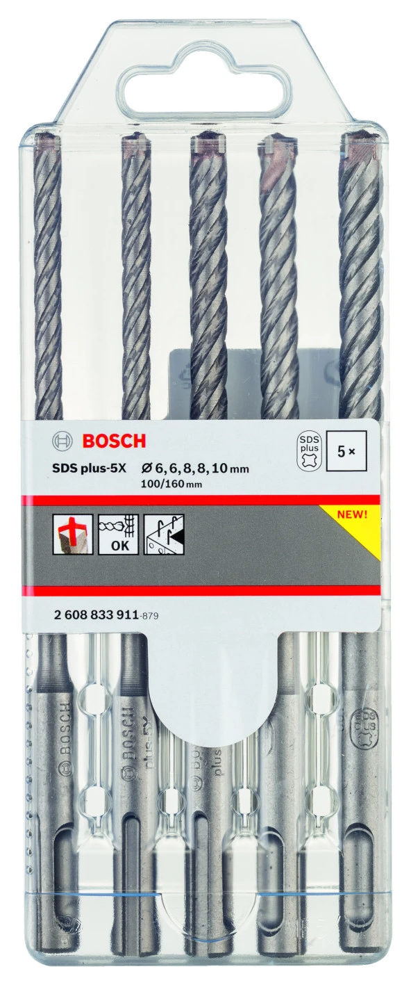 Bosch - SDS plus-5X Serisi Kırıcı Delici Matkap Ucu 5 Parça Set (6,6,8,8,10 x 160 mm) - 2