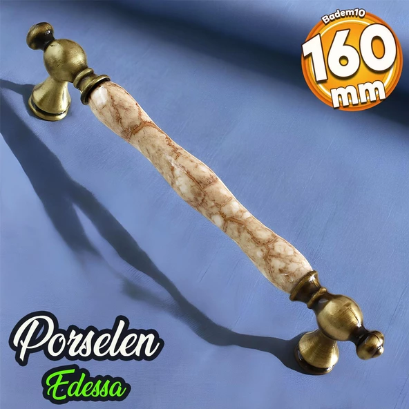 Edessa Gerçek Porselen Kahve Eskitme Antik Sarı 160 mm Mobilya Mutfak Dolap Kulpu Kulbu Kulpları